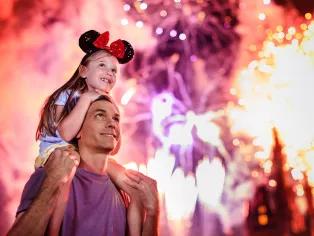 Guests enjoying fireworks at Magic Kingdom Park