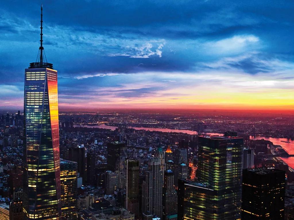 One World Observatory in New York City at Sunset