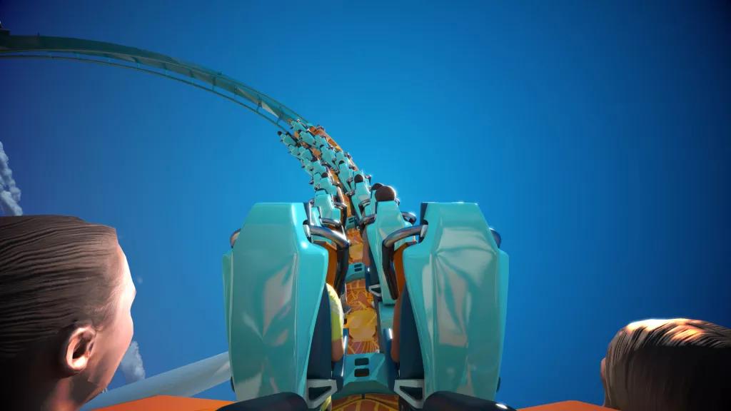 Digital concept art of guests going up a lift hill on the new coaster at SeaWorld