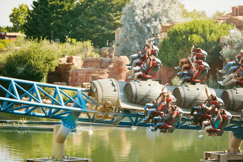 Furius Baco roller coaster going over a lake