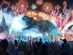 Concept art of a nighttime show using fountains, projections and fireworks