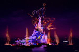 Disneyland Paris lit up at night