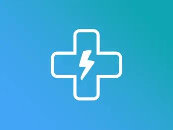 Medical cross with a lightning bolt inside