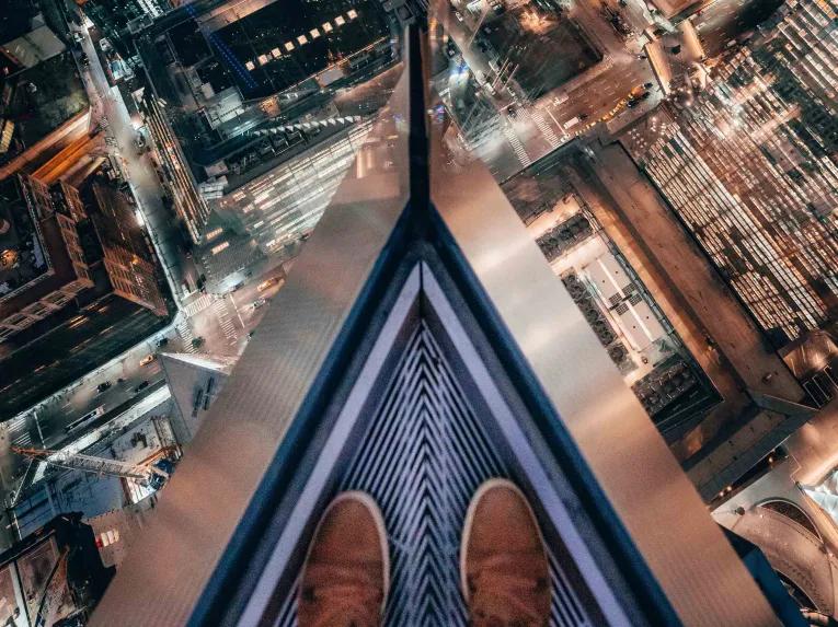 View through the glass floor at the Edge Observation Deck in New York