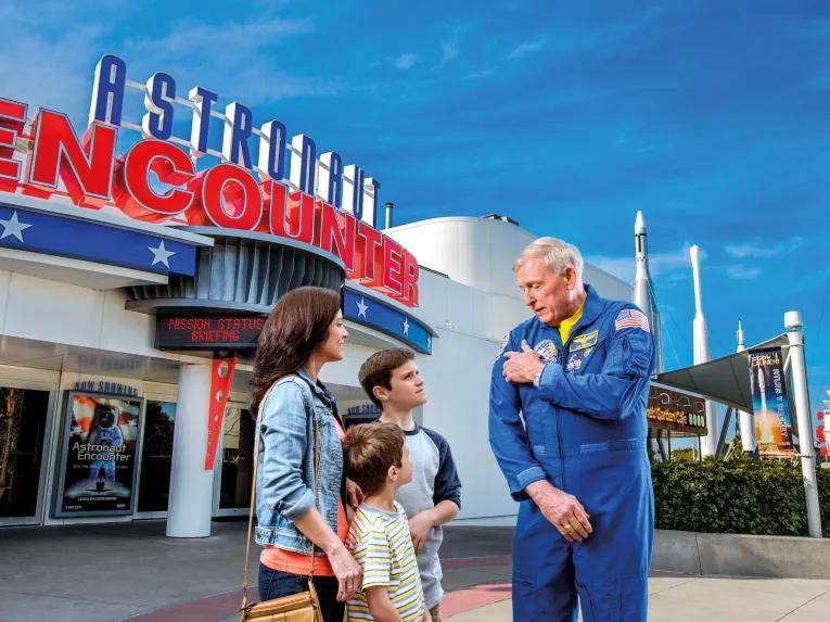 Family meeting an astronaut at Kennedy Space Center