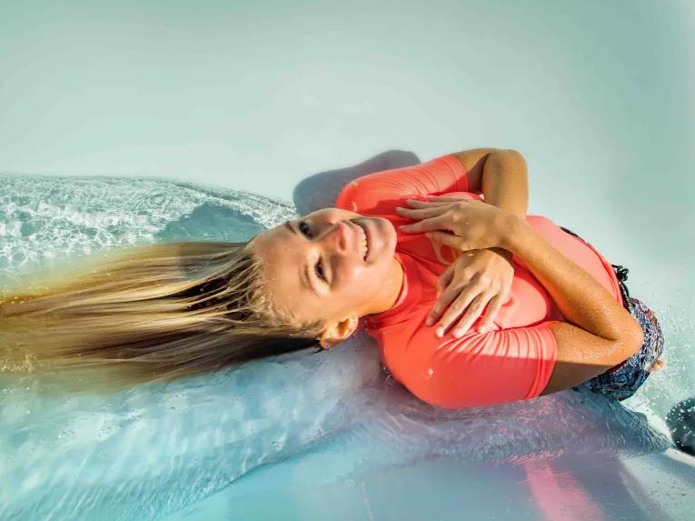 Guest riding Summit Plummet at Disney's Blizzard Beach