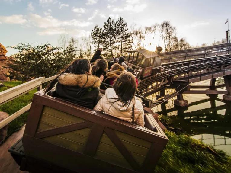 Guests riding Big Thunder Mountain at Disneyland Paris