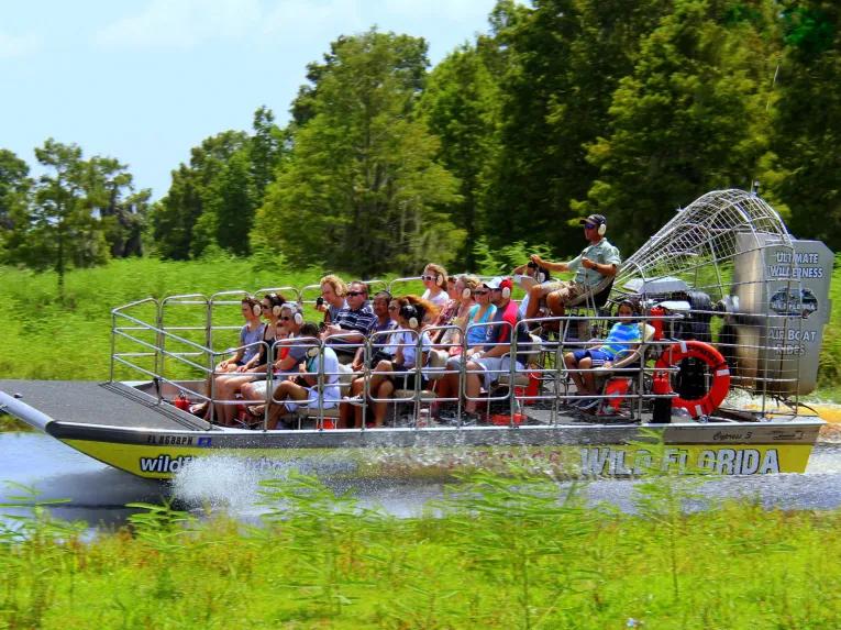 Guests enjoying Florida's natural beauty on a wild florida airboat ride