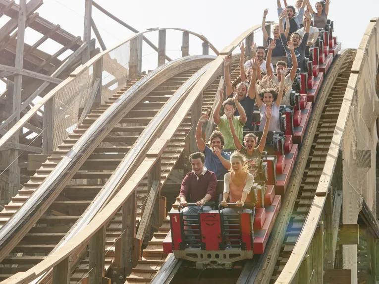 Guests riding Stampida at PortAventura theme park