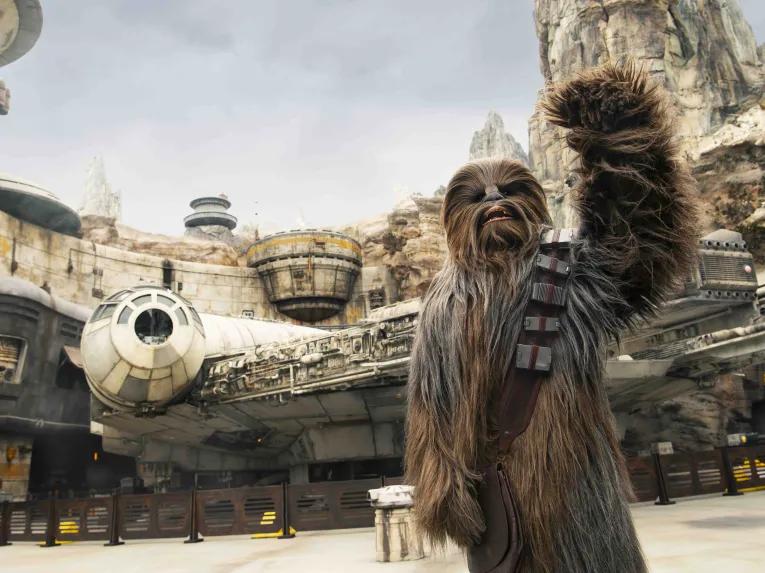Chewie at Star Wars: Galaxy’s Edge in Disneyland Park in California
