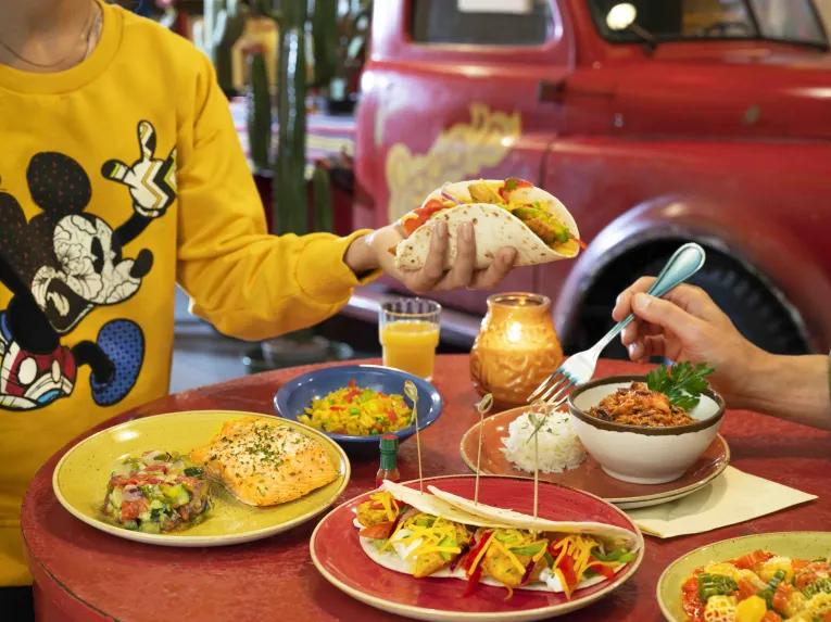 Guests eating at La Cantina, Disney Hotel Santa Fe