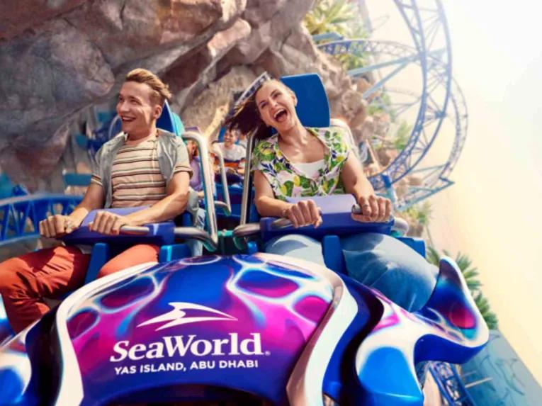 Excited riders experiencing Manta at SeaWorld Yas Island Abu Dhabi