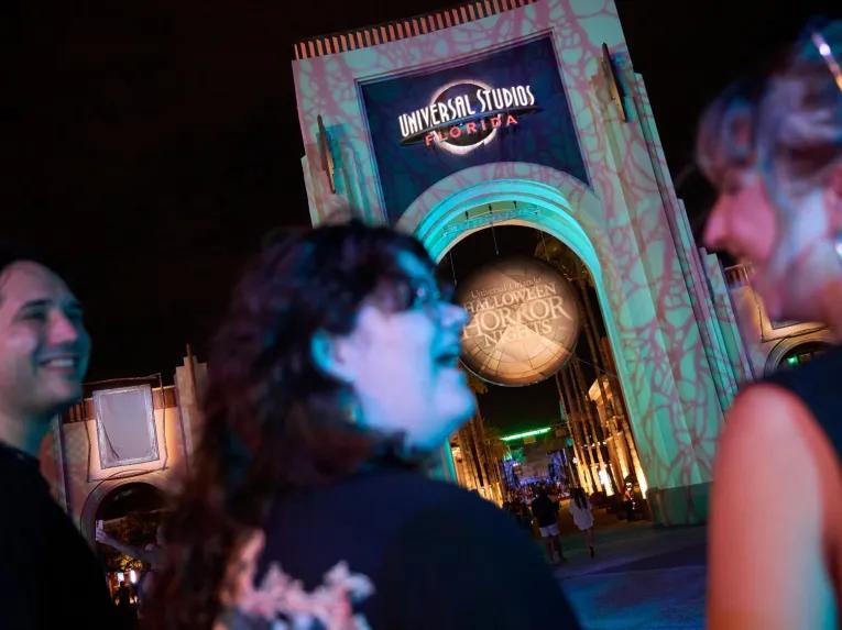 Guests at the entrance to Universal Halloween Horror Nights in Orlando